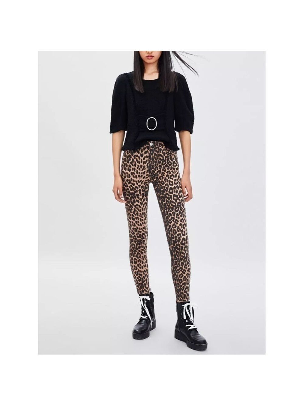 Zara High Rise Skinny Ankle Length Leopard Animal Print Denim Jeans 0327/221